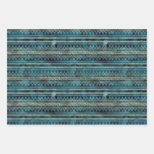 Blauwgroen Blauw Goud Boho Inpakpapier Vel (Voorkant)