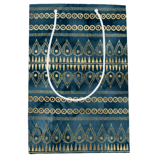 Blauwgroen Blauw Goud Boho Medium Cadeauzakje (Voorkant)