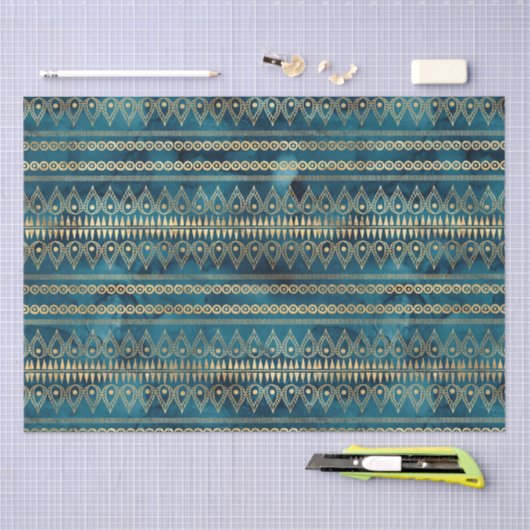 Blauwgroen Blauw Goud Boho Tissuepapier (Craft)
