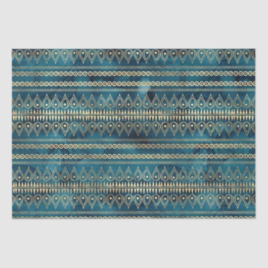 Blauwgroen Blauw Goud Boho Tissuepapier (Voorkant)