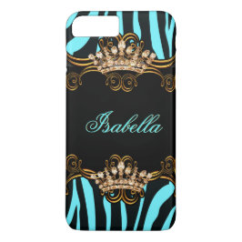 Blauwgroen Blauw Goud Bronzen Tiara Crown Zebra iPhone 8/7 Plus Hoesje