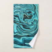 Blauwgroen Blauw & Goud Chique Swirl Modern Abstra Bad Handdoek (Handdoek)