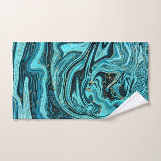 Blauwgroen Blauw & Goud Chique Swirl Modern Abstra Bad Handdoek (Handdoek)