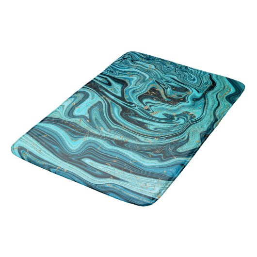 Blauwgroen Blauw & Goud Chique Swirl Modern Abstra Badmat (Gekanteld)