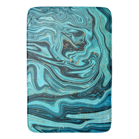 Blauwgroen Blauw & Goud Chique Swirl Modern Abstra Badmat (Voorkant Verticaal)