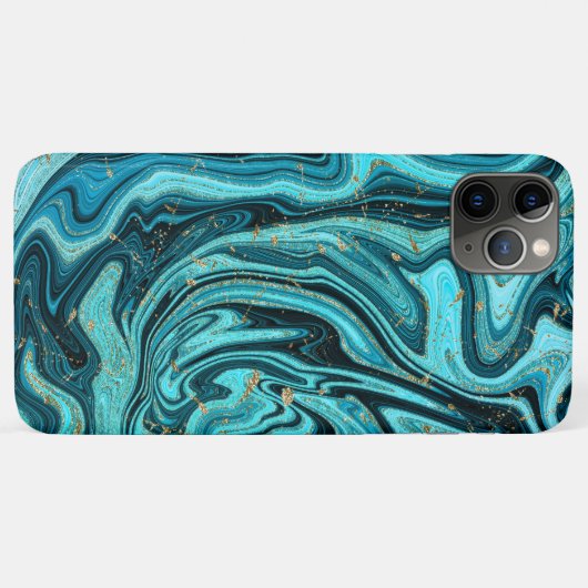 Blauwgroen Blauw & Goud Chique Swirl Modern Abstra Case-Mate iPhone Case (Achterkant (horizontaal))