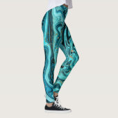Blauwgroen Blauw & Goud Chique Swirl Modern Abstra Leggings (Rechts)