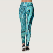 Blauwgroen Blauw & Goud Chique Swirl Modern Abstra Leggings (Achterkant)