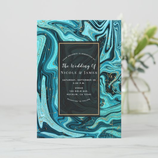 Blauwgroen blauw & goud chique wervelen moderne br kaart (Staand voorkant)