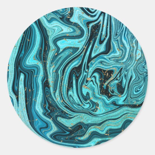 Blauwgroen blauw & goud chique wervelen moderne br ronde sticker (Voorkant)