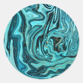 Blauwgroen blauw & goud chique wervelen moderne br ronde sticker