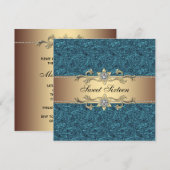 Blauwgroen Blauw Goud Classy Jewel Sweet Sixteen P Kaart (Voorkant / Achterkant)