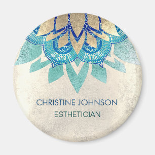 blauwgroen blauw goud folie lotus logo magneet