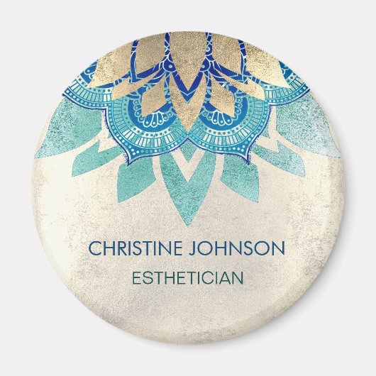 blauwgroen blauw goud folie lotus logo magneet (Voorkant)