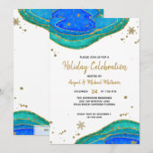 Blauwgroen Blauw & Goud Geode Agate Hanukkah Vakan Kaart (Voorkant / Achterkant)