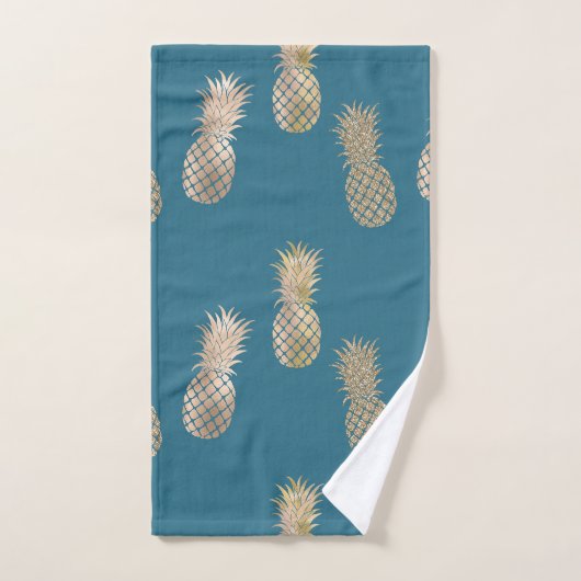 Blauwgroen Blauw Goud Glam Ananas Bad Handdoek (Handdoek)
