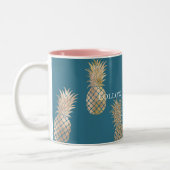 Blauwgroen Blauw Goud Glam Ananas Tweekleurige Koffiemok (Links)