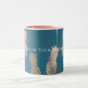Blauwgroen Blauw Goud Glam Ananas Tweekleurige Koffiemok