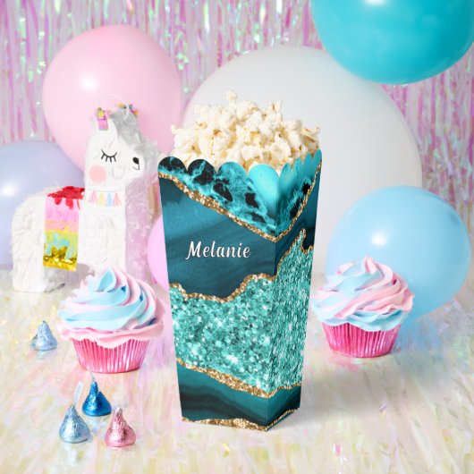 Blauwgroen Blauw Goud Glitter Aangepaste Naam Popc Bedankdoosjes (Feest)