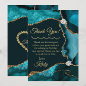 Blauwgroen blauw goud glitter Agate Birthday Harte Bedankkaart (Voorkant / Achterkant)