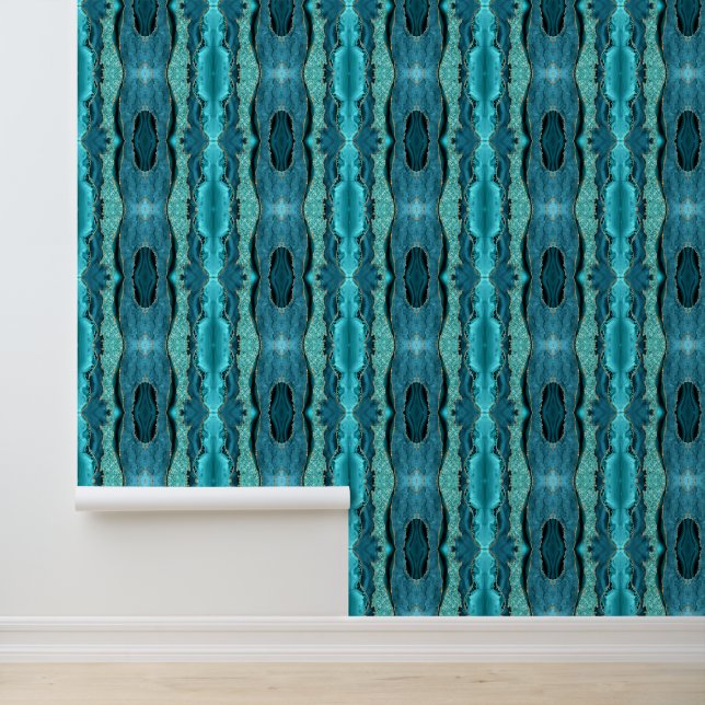 Blauwgroen Blauw Goud Glitter Aqua Turquoise Behang (Applicatie)