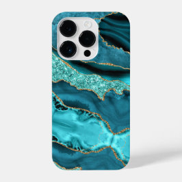 Blauwgroen Blauw Goud Glitter Aqua Turquoise iPhon iPhone 14 Plus Hoesje
