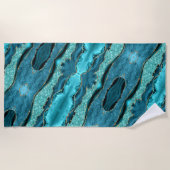 Blauwgroen Blauw Goud Glitter Aqua Turquoise Stran Strandlaken (Voorkant)