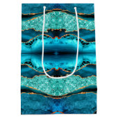 Blauwgroen Blauw Goud Glitter Marmer Aqua Gift Bag Medium Cadeauzakje (Achterkant)