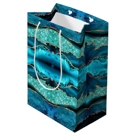 Blauwgroen Blauw Goud Glitter Marmer Aqua Gift Bag Medium Cadeauzakje (Achterkant Gekanteld)
