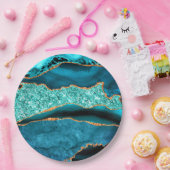 Blauwgroen Blauw Goud Glitter Marmer Aqua Papier B Papieren Bordje (Feest)