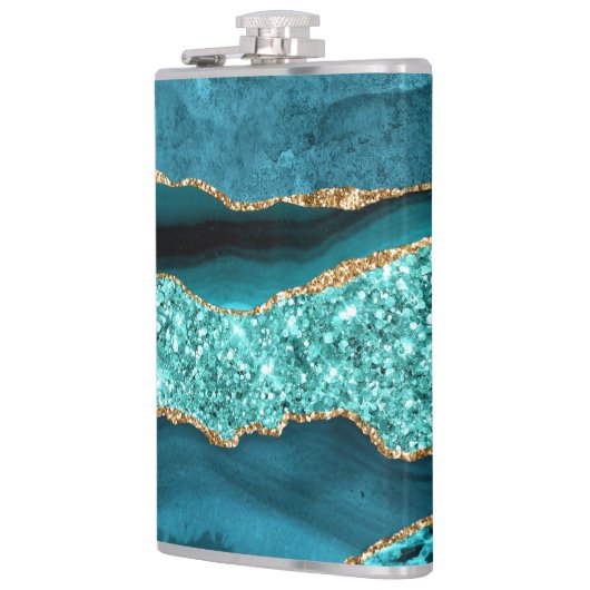 Blauwgroen Blauw Goud Glitter Marmer Aqua Turquois Heupfles (Links)