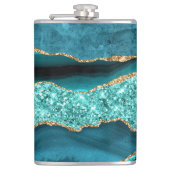 Blauwgroen Blauw Goud Glitter Marmer Aqua Turquois Heupfles (Voorkant)