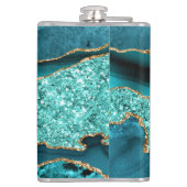 Blauwgroen Blauw Goud Glitter Marmer Aqua Turquois Heupfles (Achterkant)
