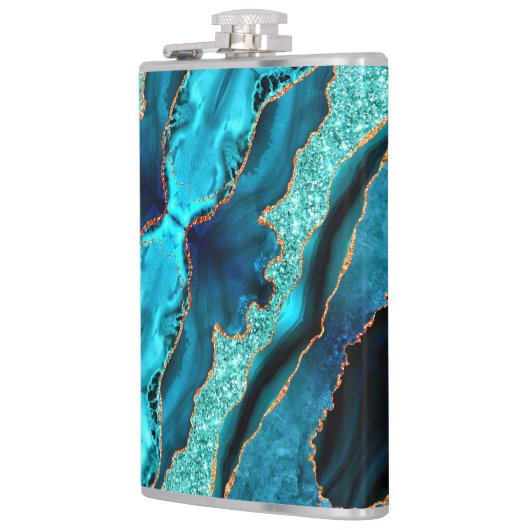 Blauwgroen Blauw Goud Glitter Marmer Aqua Turquois Heupfles (Links)