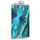 Blauwgroen Blauw Goud Glitter Marmer Aqua Turquois Heupfles (Rechts)