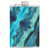 Blauwgroen Blauw Goud Glitter Marmer Aqua Turquois Heupfles (Voorkant)