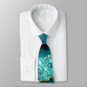 Blauwgroen Blauw Goud Glitter Marmer Aqua Turquois Stropdas (Gebonden)