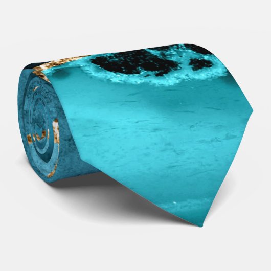 Blauwgroen Blauw Goud Glitter Marmer Aqua Turquois Stropdas (Opgerold)