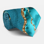 Blauwgroen Blauw Goud Glitter Marmer Aqua Turquois Stropdas (Opgerold)