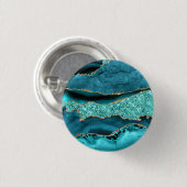 Blauwgroen Blauw Goud Glitter Marmer Turquoise But Ronde Button 3,2 Cm (Voorkant /achterkant)