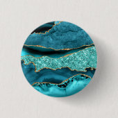 Blauwgroen Blauw Goud Glitter Marmer Turquoise But Ronde Button 3,2 Cm (Voorkant)
