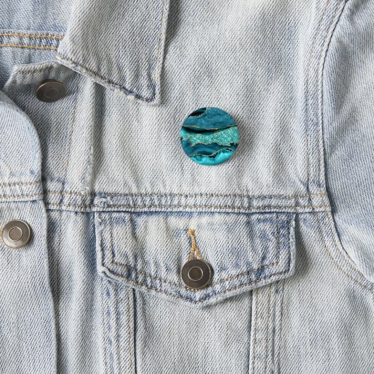 Blauwgroen Blauw Goud Glitter Marmer Turquoise But Ronde Button 3,2 Cm (In situ)