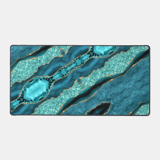 Blauwgroen Blauw Goud Glitter Marmer Turquoise Des Bureaumat (Voorkant)