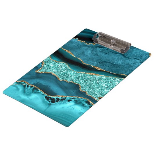 Blauwgroen blauw goud glitter marmer turquoise kle klembord (Gekanteld)