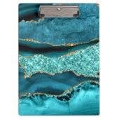 Blauwgroen blauw goud glitter marmer turquoise kle klembord (Voorkant)