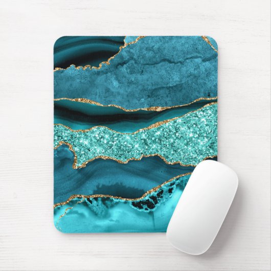 Blauwgroen Blauw Goud Glitter Marmer Turquoise Mui Muismat (Met muis)