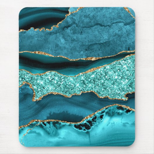Blauwgroen Blauw Goud Glitter Marmer Turquoise Mui Muismat (Voorkant)