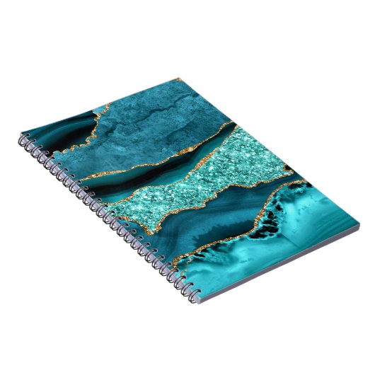 Blauwgroen Blauw Goud Glitter Marmer Turquoise Not Notitieboek (Rechterzijde)