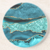 Blauwgroen Blauw Goud Glitter Marmer Turquoise Ond Zandsteen Onderzetter (Voorkant)