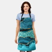 Blauwgroen Blauw Goud Glitter Marmer Turquoise Sch Schort (Gedragen)